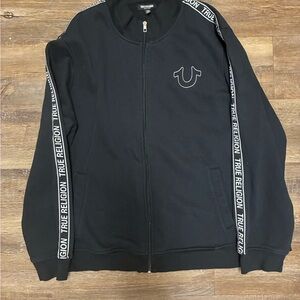 True Religion Black Full-Zip Men's Track Jacket with Logo Tape